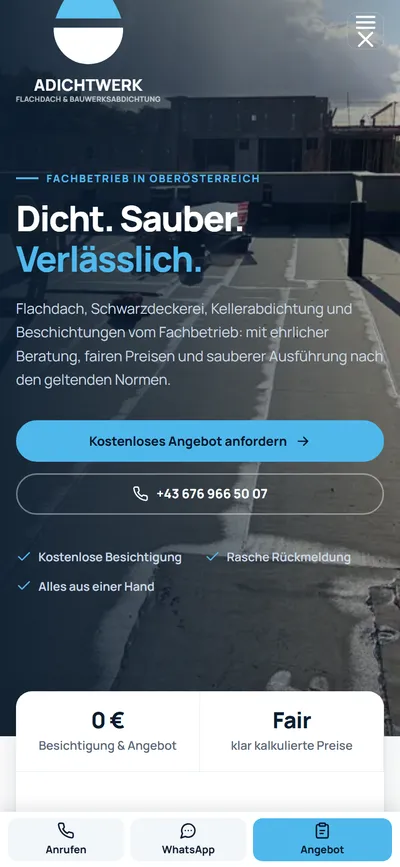 Website von ADICHTWERK am Handy
