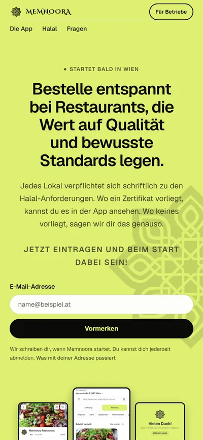 Website von Memnoora am Handy