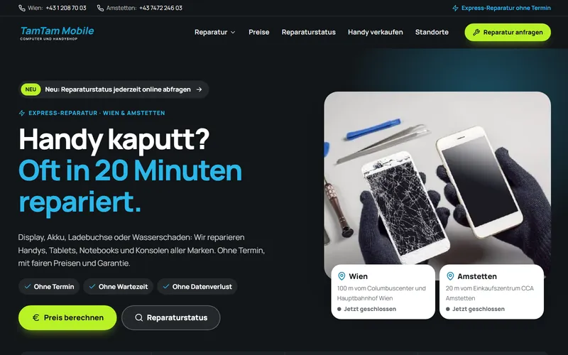 Website von TamTam Mobile am Computer